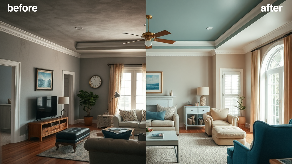 Dramatic before and after interior painting in Pawleys Island SC living room