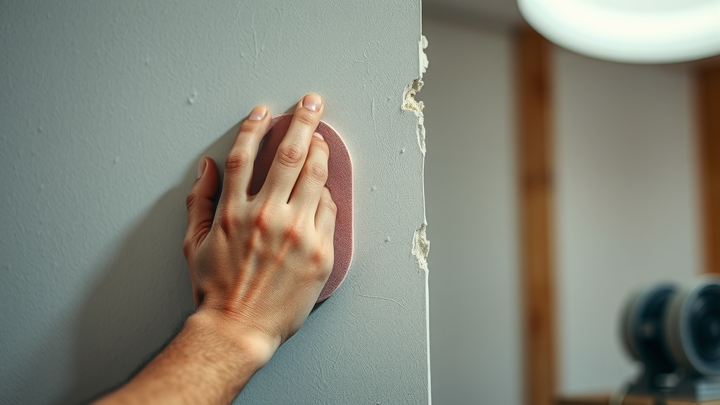 Close-up of skilled hands applying a fresh drywall patch and smoothing the surface in Surfside Beach SC, drywall repair in progress