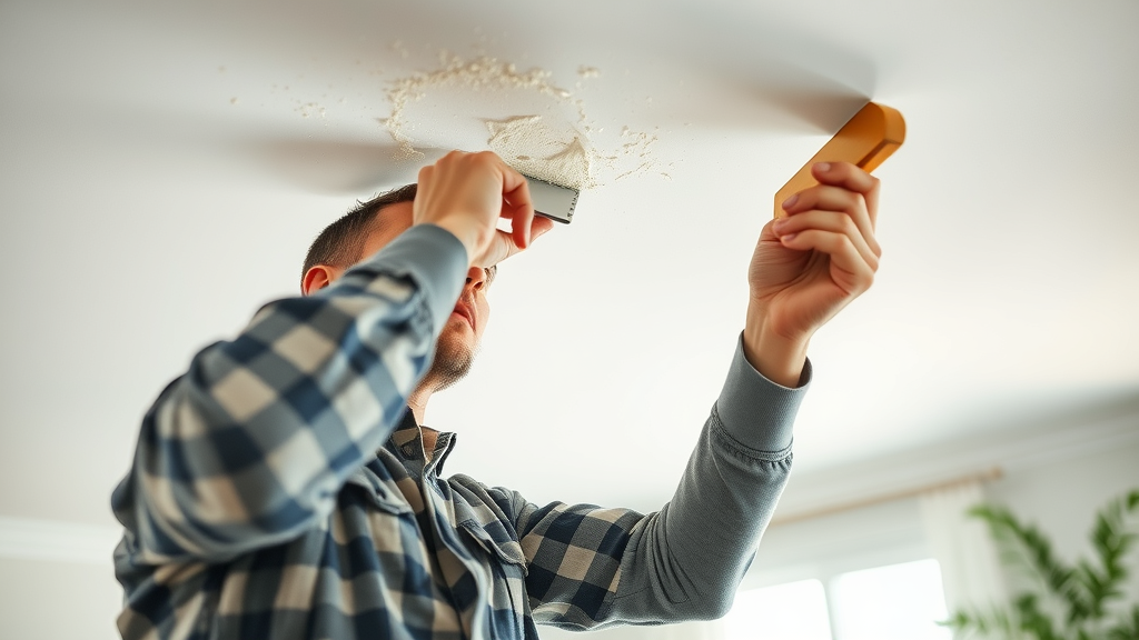 Skilled worker repairing ceiling drywall in Myrtle Beach home
