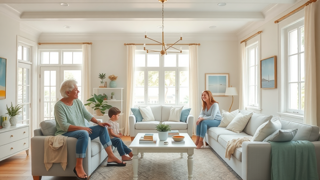 Vibrant freshly-painted living room interior painting in Pawleys Island SC coastal style