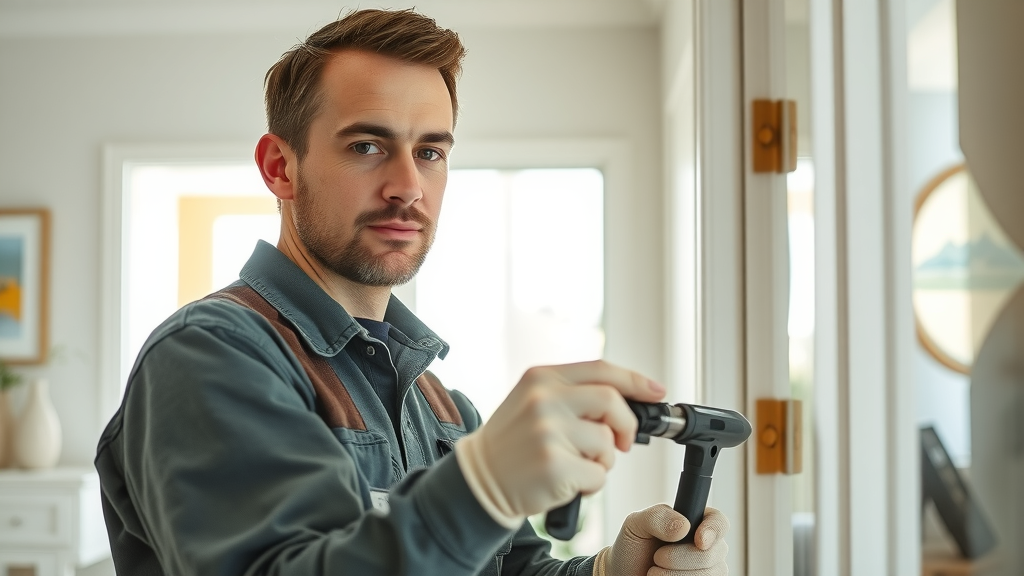 Technician performing best residential interior and exterior door installation Myrtle Beach, bright home interior