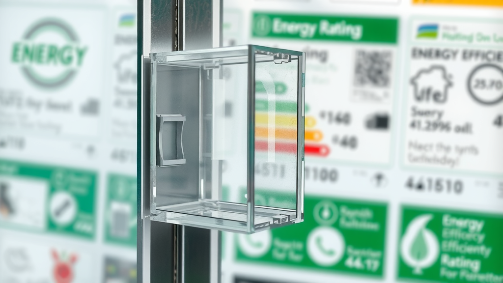 Energy-efficient window detailed cross-section showing insulation and glass layers in Surfside Beach SC installation, with energy rating labels