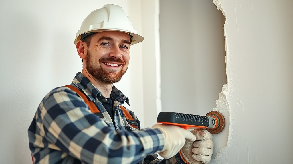 Professional drywall contractor repairing a wall in Pawleys Island SC – drywall contractors, expert tools