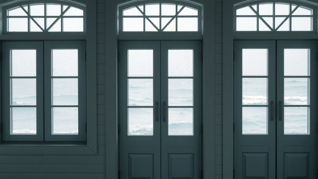 Resilient coastal impact windows and doors for Surfside Beach SC homes, sturdy construction with ocean view, highly detailed