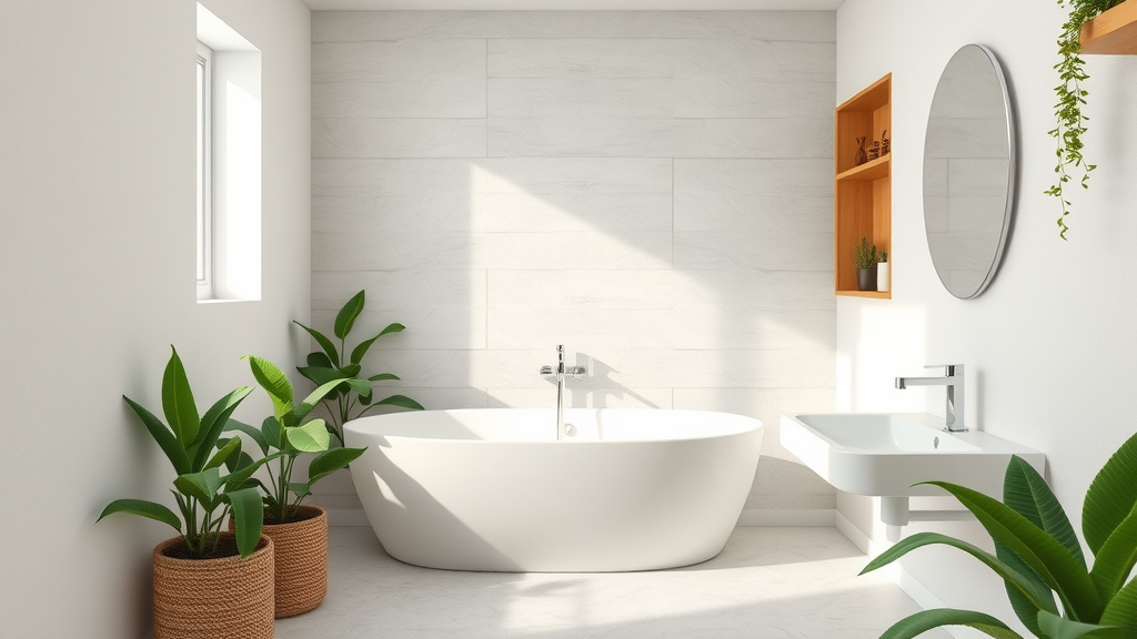 eco-friendly minimalist bathroom remodeling pawleys island reclaimed wood green plants white materials