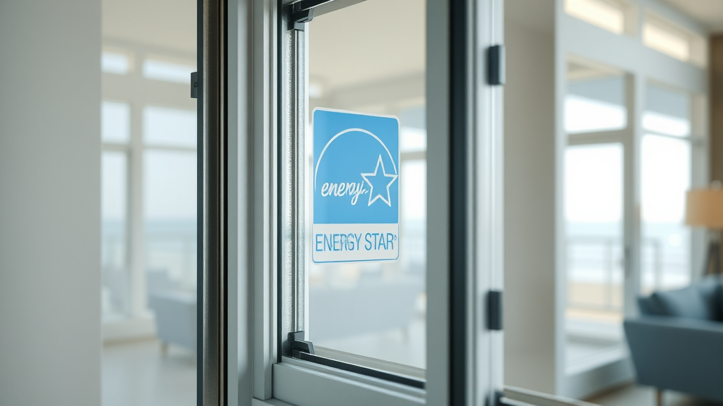 Close-up of ENERGY STAR labeled double-pane window designed for Myrtle Beach homes.