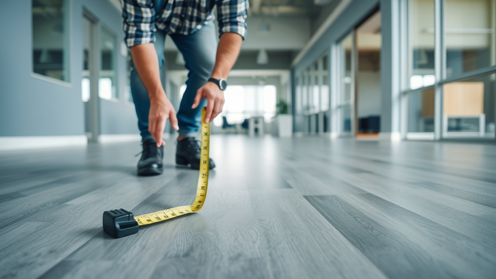 commercial Pawleys Island business with installer measuring new vinyl floors, best vinyl flooring installers pawleys island sc