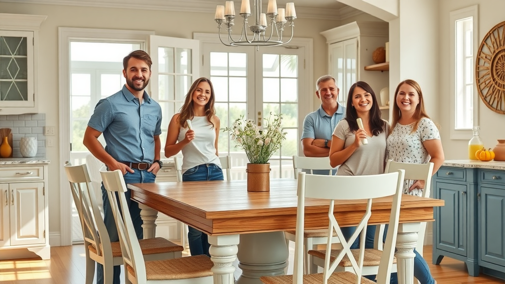 Family and technician celebrating furniture assembly in Myrtle Beach SC - customer satisfaction warranty