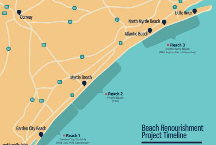 Map of Surfside Beach, Myrtle Beach, and South Carolina service areas for TV mounting