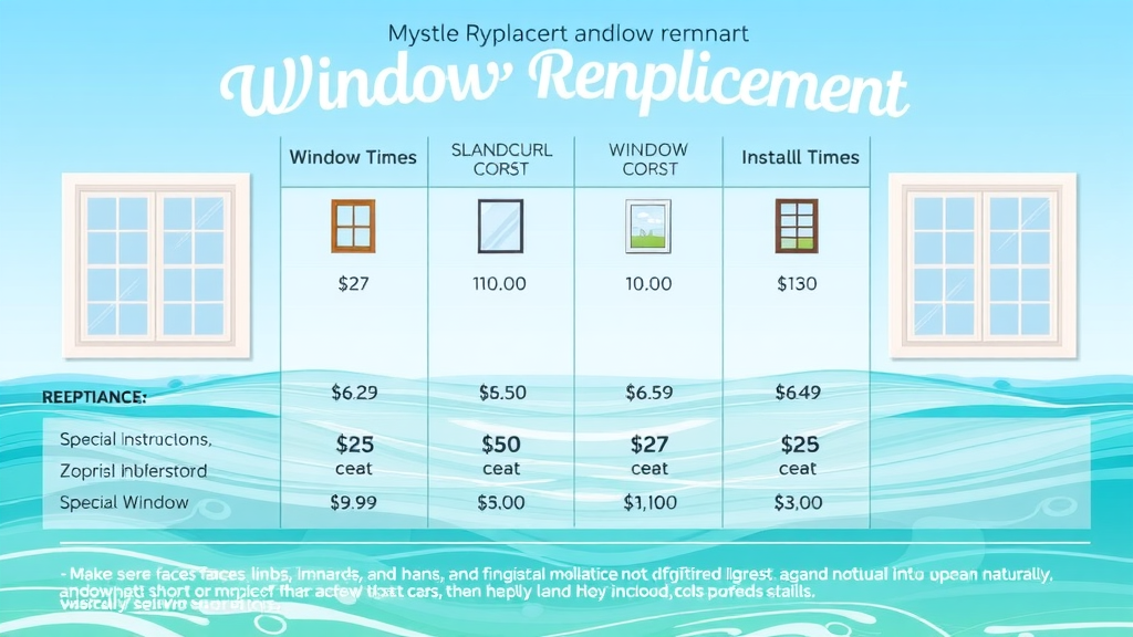 Infographic chart showing window replacement and installation costs for Myrtle Beach homes.