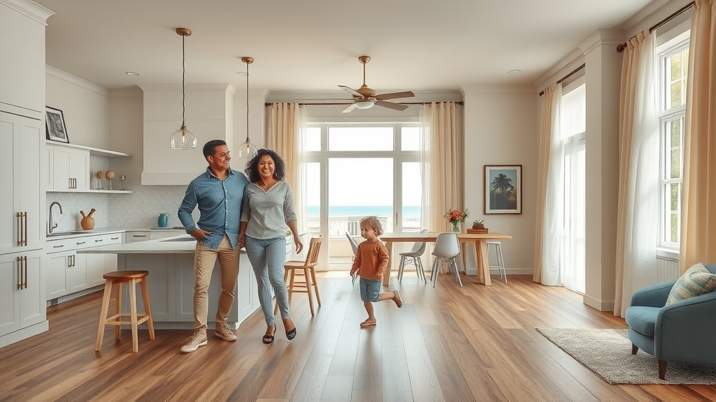 Luxurious Pawleys Island home with modern vinyl flooring, creative flooring designs, happy family, quality flooring, best vinyl flooring installation in pawleys island sc