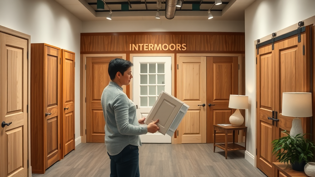 Showroom with solid core, glass-inset, and barn doors on display, elegant styles for interior door installation in pawleys island sc