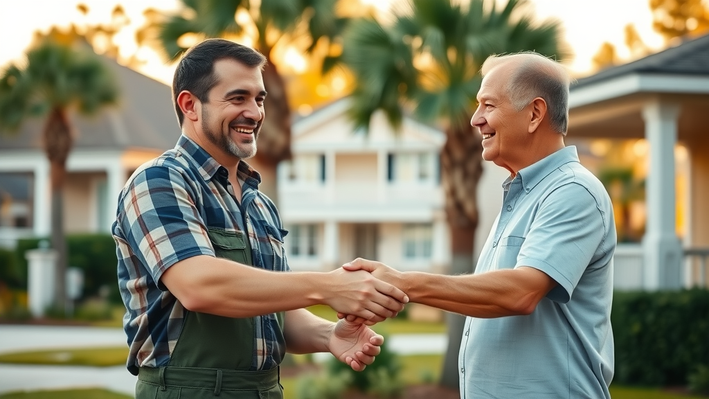 friendly local handyman pawleys island shaking hands with homeowner south carolina