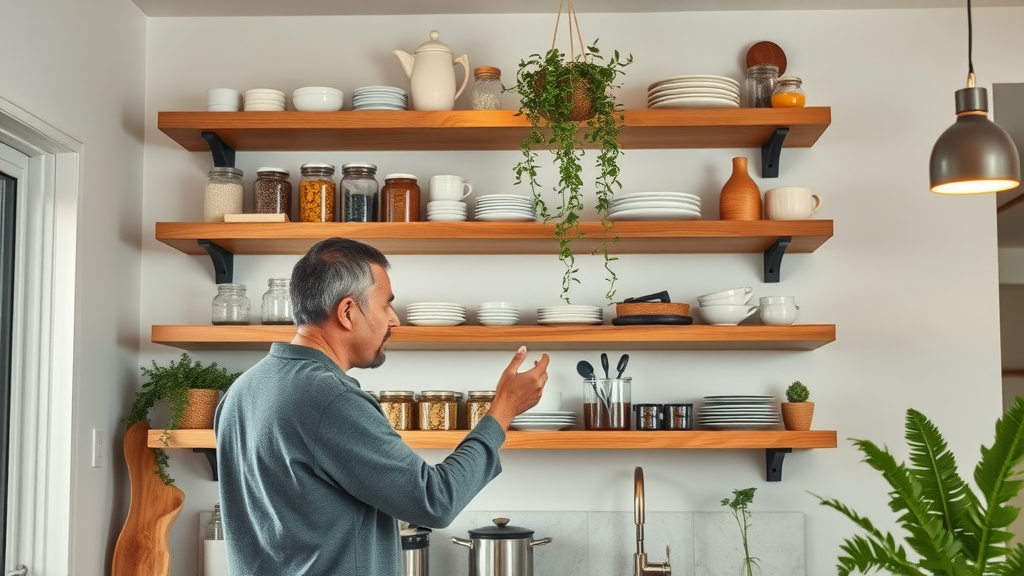 innovative open shelving and smart storage in Surfside Beach kitchen update