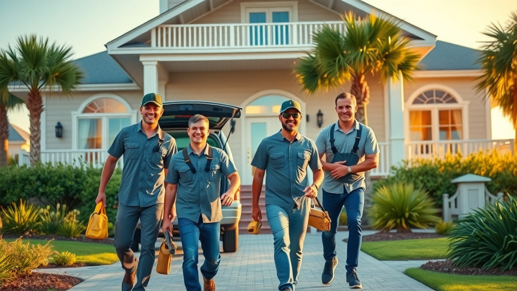 Motivated handyman team arriving for punch list project closeout at a Pawleys Island coastal home, punch list pros pawleys island sc