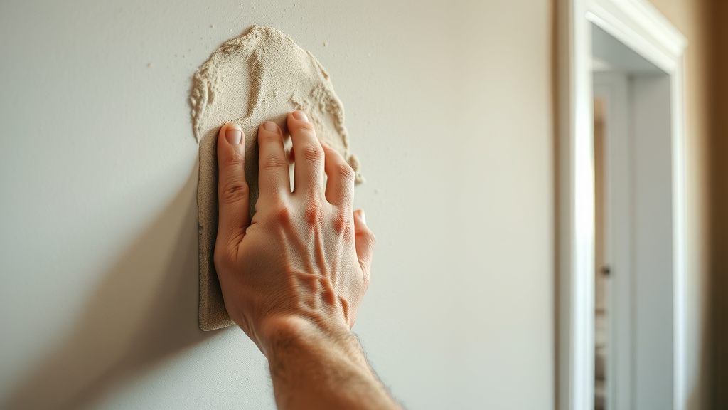 Hand sanding drywall patch for professional wall repair in Myrtle Beach
