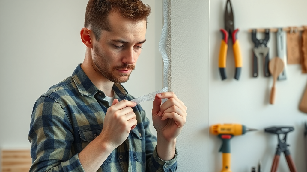 DIY enthusiast repairing drywall crack in Myrtle Beach home