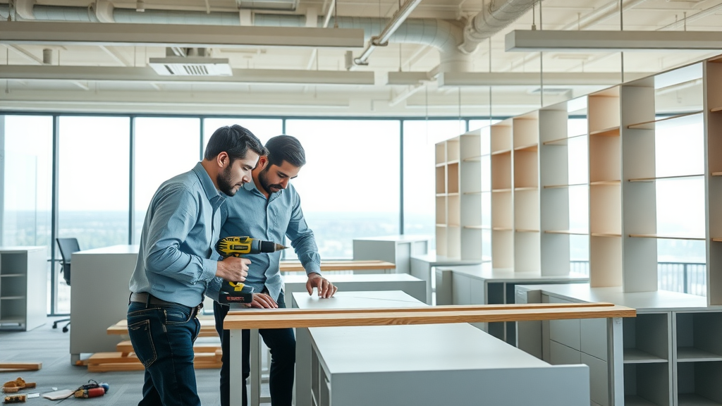 Expert furniture assemblers building desks in Myrtle Beach office - furniture assembly myrtle beach sc