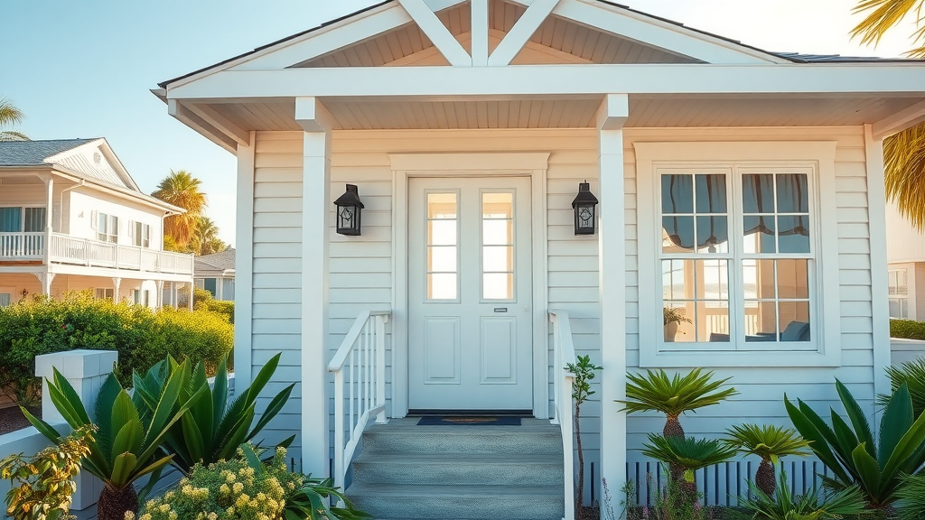 Bright coastal home exterior with modern, energy-efficient windows in Surfside Beach SC neighborhood, sunlit and welcoming