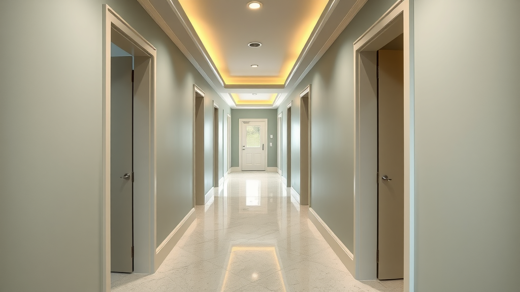 Stylish hallway with trending coastal color scheme, interior painting in pawleys island sc