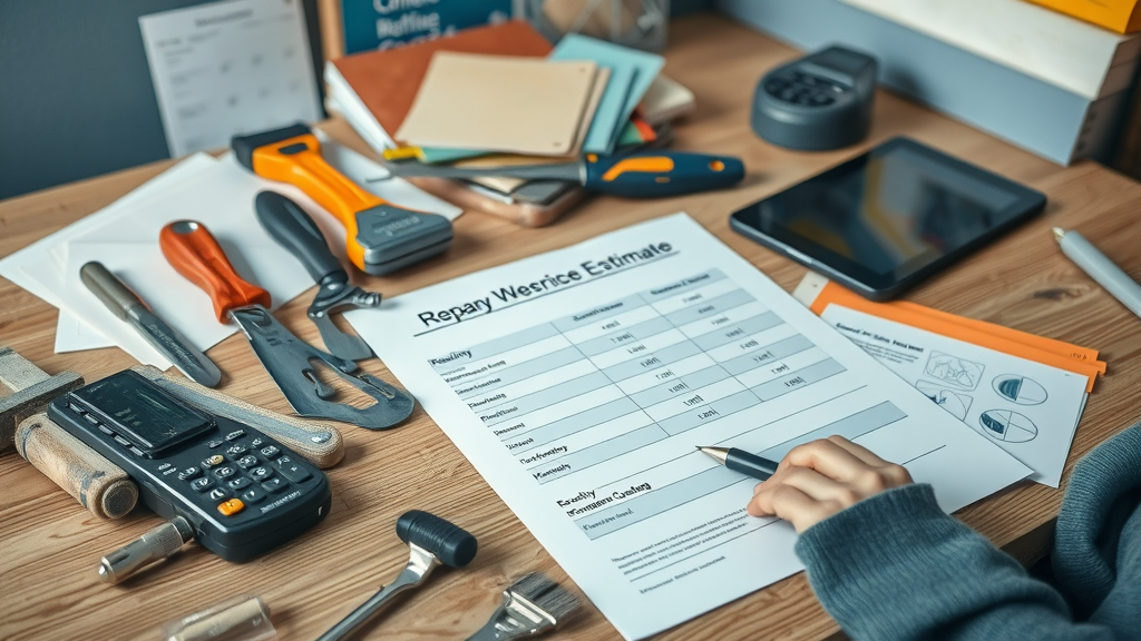 Drywall repair tools and cost estimate paperwork for drywall repair in pawleys island sc