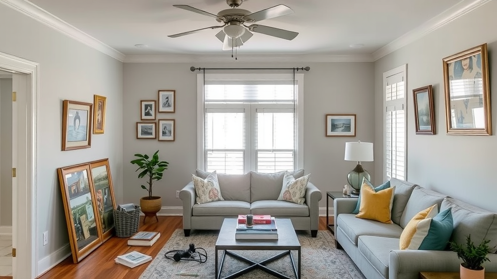 Organized Surfside Beach homeowner removing framed photos and décor in preparation for interior painting
