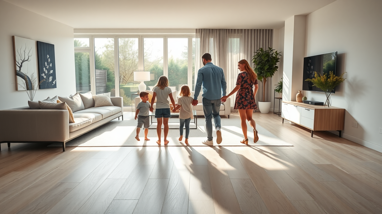 modern luxury vinyl floor installation in Conway SC home, family enjoying new flooring, contemporary interior