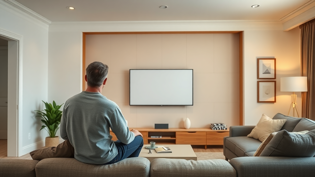 Neatly organized living room prepared for TV mounting, wall studs exposed, tv mounting services Conway SC