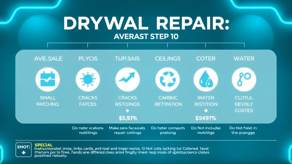 Infographic showing average drywall repair costs Conway SC, icons for patch, crack, ceiling, restoration, South Carolina map background