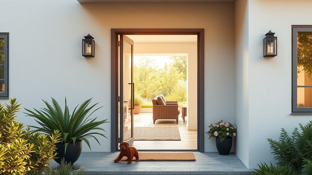 Inviting new entry door and sliding patio door on modern Conway SC home, showcasing stylish door installation and energy-efficient upgrades