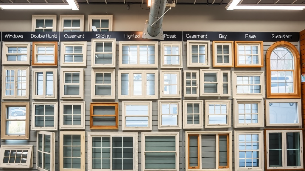 Variety of window styles, including double-hung, casement, sliding, and bay windows, displayed in a modern Conway SC showroom emphasizing diverse options for window replacement
