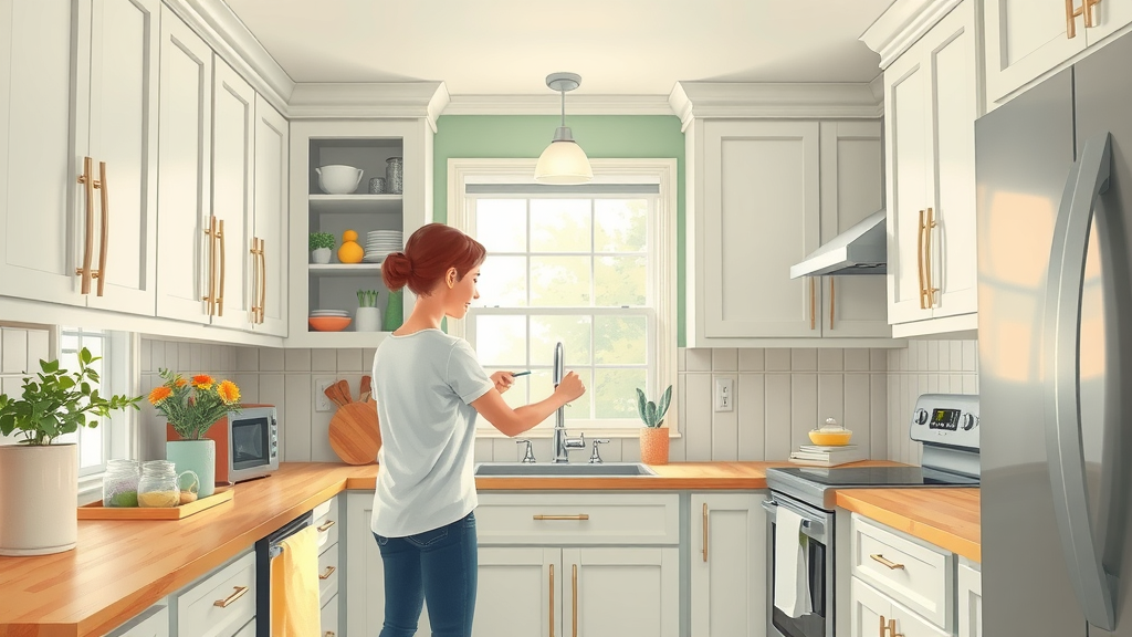 budget-friendly small Conway SC kitchen with creative updates and painted cabinets