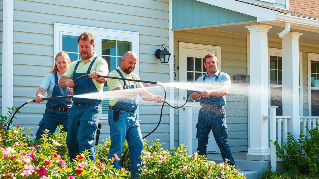 Handyman team pressure washing beachside Surfside home exterior - maintenance service Surfside Beach SC