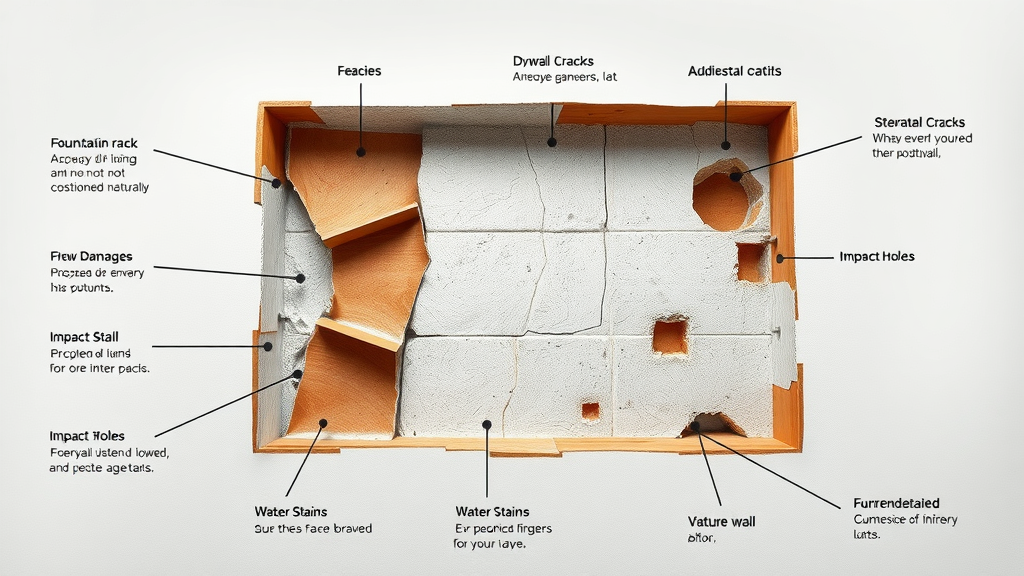 Various causes of drywall damage: foundation cracks, water stains, impact holes in a Murrells Inlet SC home