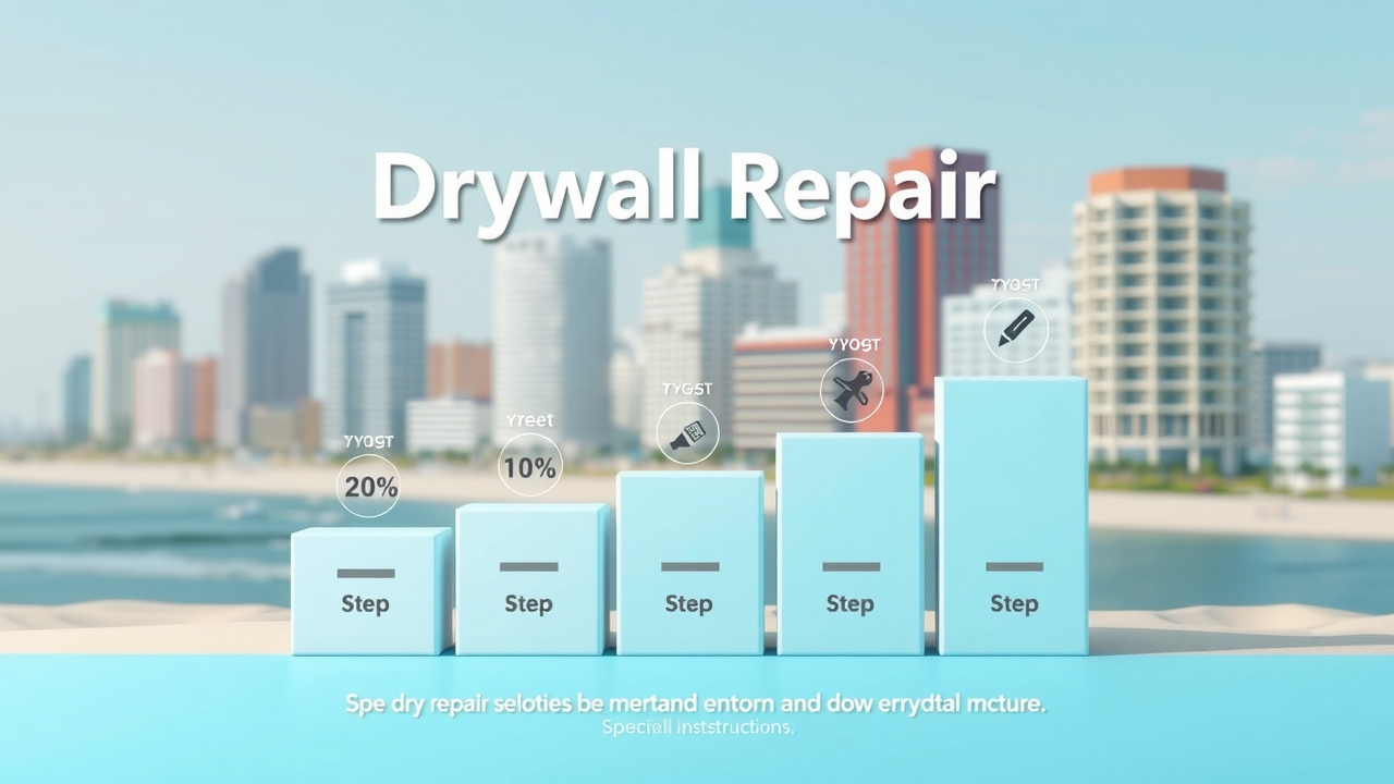 handyman drywall repair pricing in myrtle beach - Infographic showing drywall repair pricing tiers in Myrtle Beach with city symbols