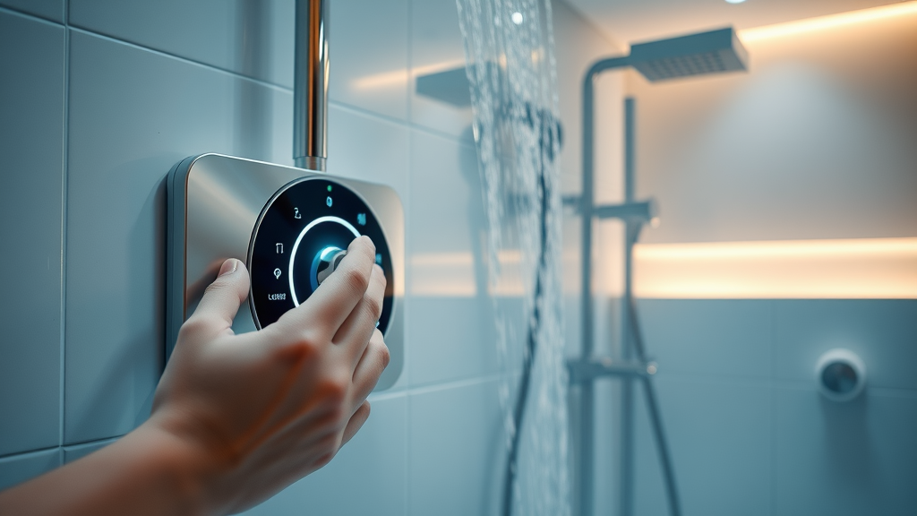 closeup of smart bathroom technology shower control panel faucet Surfside Beach SC