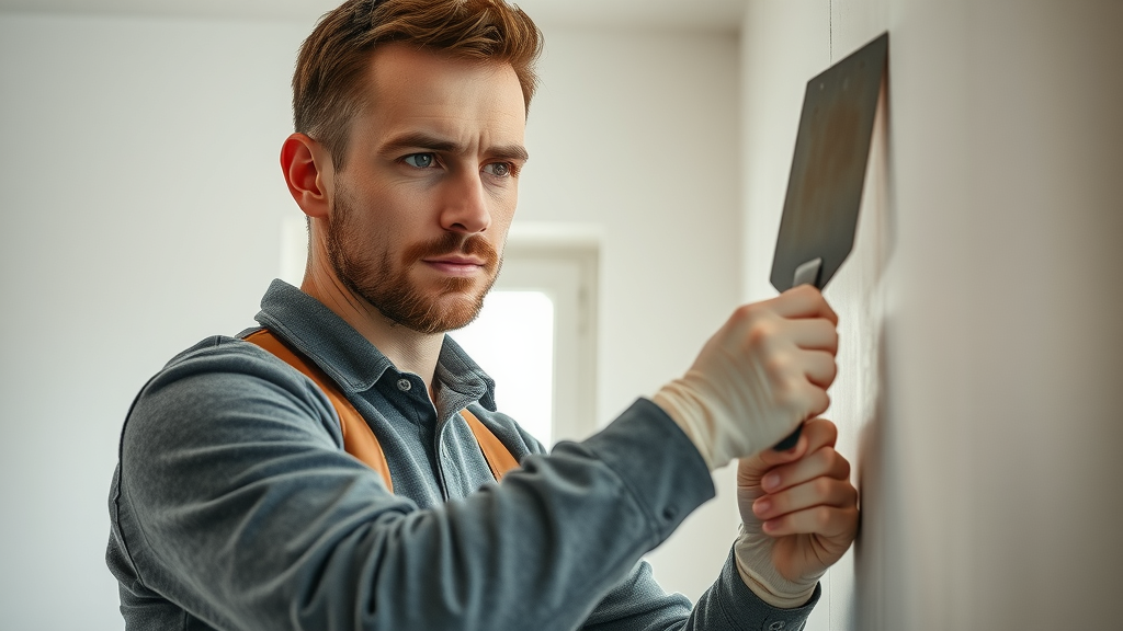 handyman service drywall repair in Surfside Beach SC - professional handyman repairing damaged drywall with putty knife