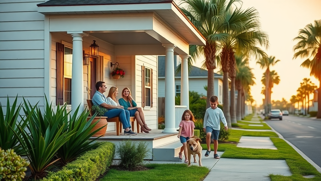 Immaculately maintained home exterior with family enjoying porch - home maintenance in surfside beach sc