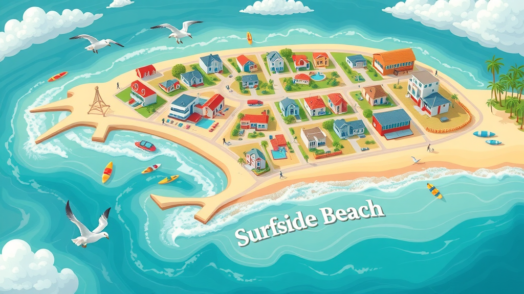 Map illustration showing home maintenance service coverage in Surfside Beach, Myrtle Beach, Grand Strand, and Murrells Inlet