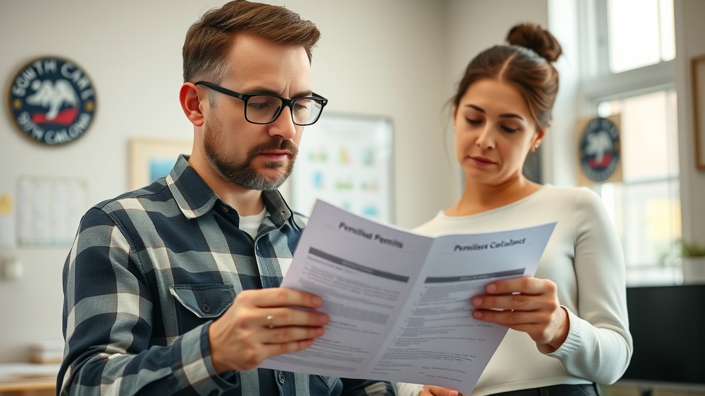 service professional handyman and homeowner reviewing permits in Myrtle Beach, legal compliance