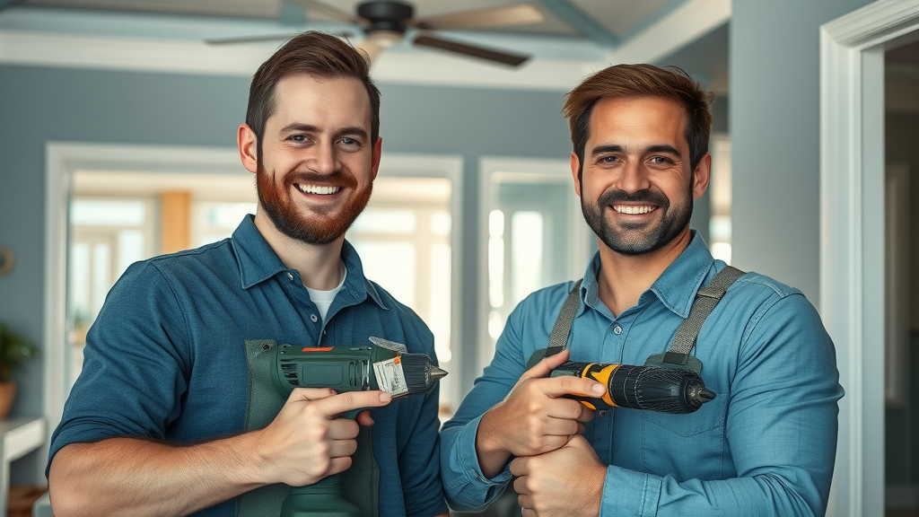 punch list pros surfside beach sc - Professional handyman team fixing interior issues, Surfside Beach home background, high detail, photorealistic