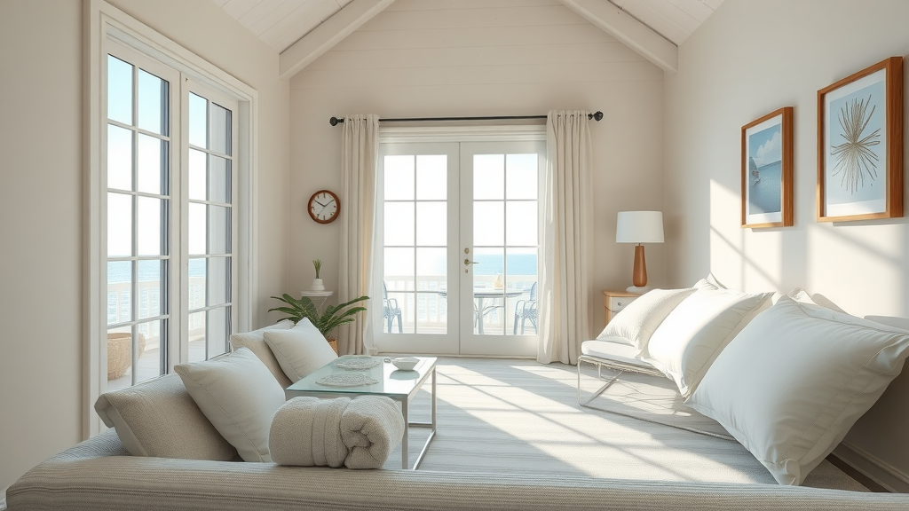 Vacation rental cleaning in Myrtle Beach SC—spotless rental interior with ocean view, ready for guests, bright and welcoming 