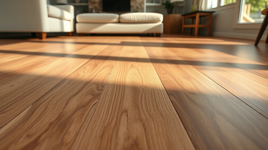 Classic wood-look luxury vinyl flooring in Surfside Beach SC - close-up showing realistic wood grain details in a bright residential living room