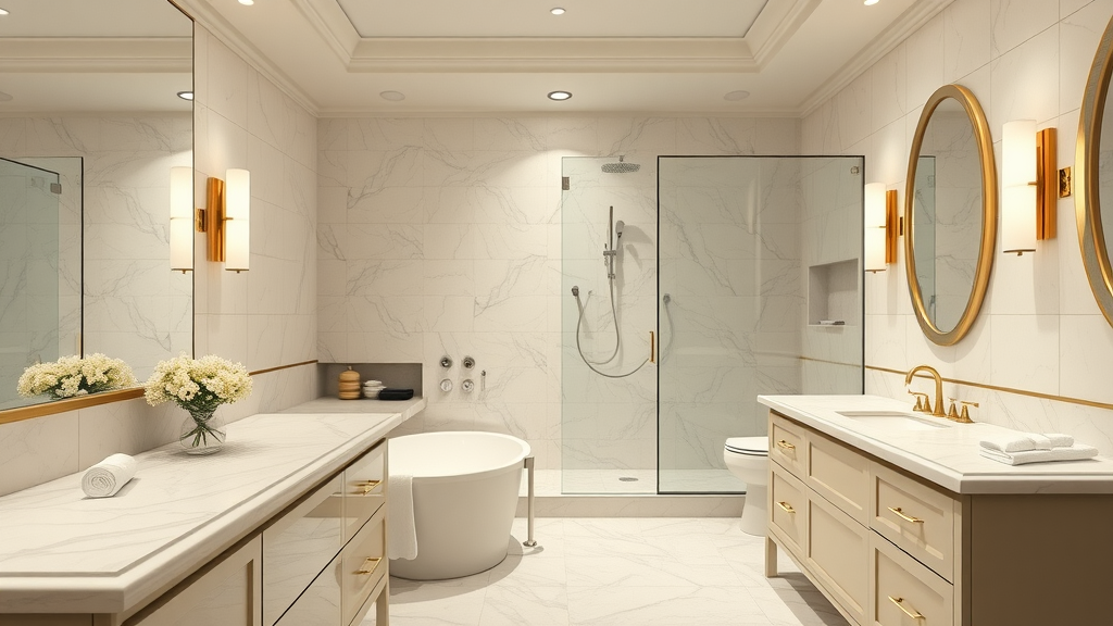 Elegant compact bathroom remodel in Myrtle Beach focused on luxury, durability, and timeless design, featuring marble countertops and premium fixtures.