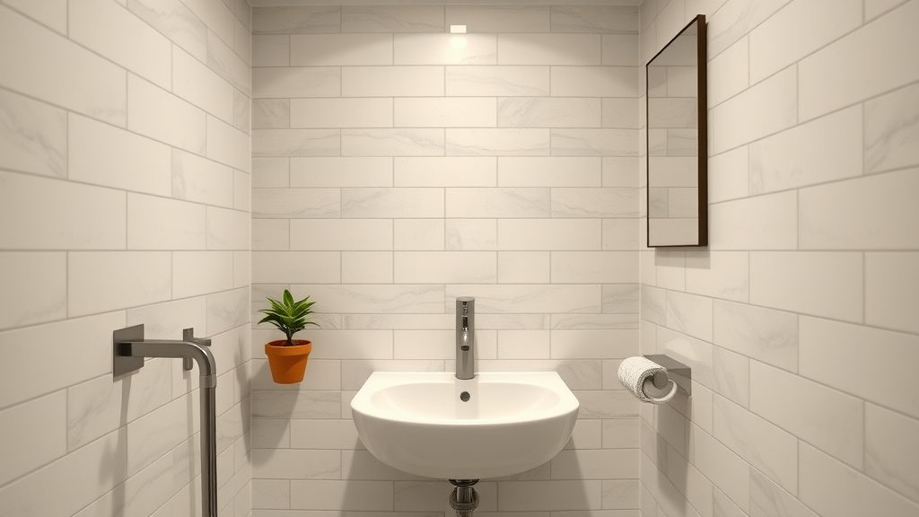 Inviting remodeled small bathroom in Murrells Inlet SC with sleek modern fixtures and space-saving design, spa-inspired tilework, and crisp natural colors.