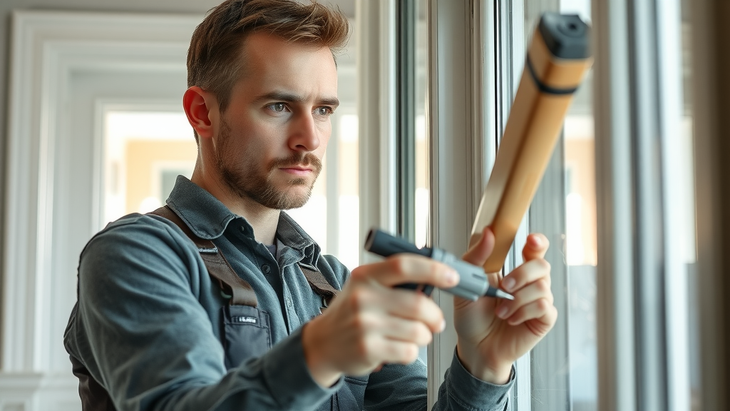 professional technician examining and repairing a window inside a Surfside Beach home with quality tools for affordable window repair in Surfside Beach SC