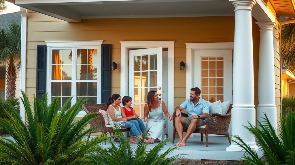 Secure Grand Strand home with sparkling replacement windows and family on porch